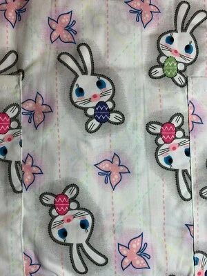 EASTER SCRUB TOP SIZES: XS, L WHITE RABBIT NWT BUNNY NURSE MEDICAL CNA VET TECH - Image 1 of 4