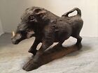 HAND CARVED WOOD WILD BOAR PIG - 8” Long X 5.25” Tall