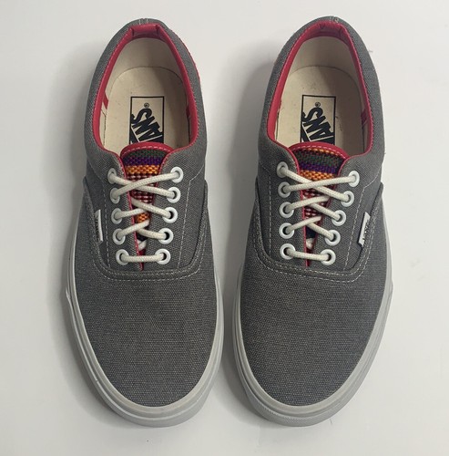 Sneakers stringate uomo Vans ricamate taglia 8 5 classiche grigie rosse orlo nuove senza etichette