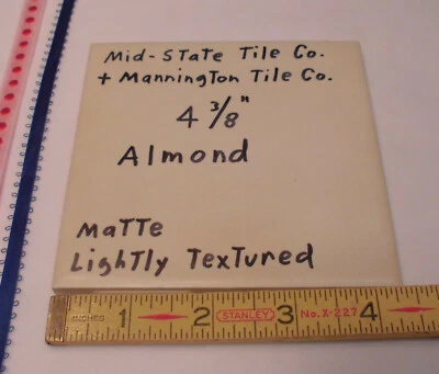 1 pc. Matte Almond: 4-3/8" Ceramic Tile by Mid-State / M.T.C.  Lightly Textured - Image 1 of 4