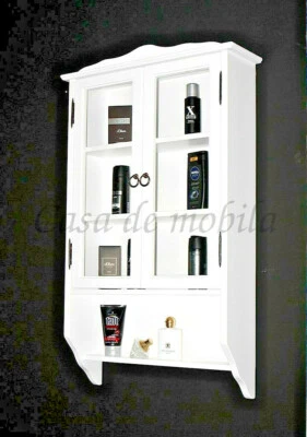 Massivholz Hänge-vitrine weiß Küchen Glas-schrank mit Glastüren Bad,Badezimmer - Bild 1 von 4