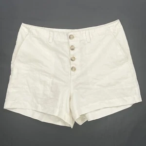 Ann Taylor Loft Cotton Linen Womens Off White Button Down Shorts Size Large - Picture 1 of 3