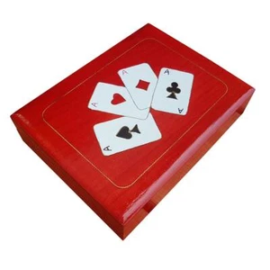 WOODEN DOUBLE PLAYING CARDS BOX IN RED COLOR - Picture 1 of 6