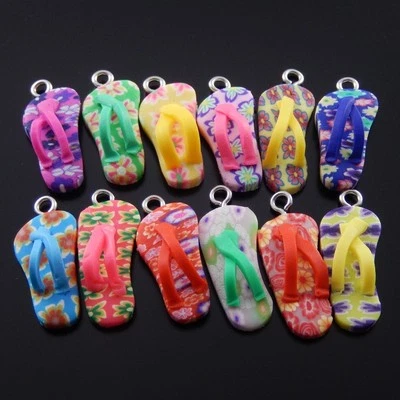 20pcs Colorful Mixed Polymer Clay Flipflop Slipper Pendent Findings Charms 37407 Foto 1 de 4
