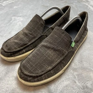Sanuk Sidewalk Surfer Beach Loafers Mens 10.5 Brown Canvas Slip On Shoes Coastal - Picture 1 of 9