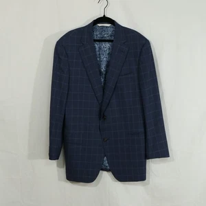Samuelsohn Men’s 42L Sport Coat Blazer Blue Windowpane Super 130’s Wool Canada - Picture 1 of 9