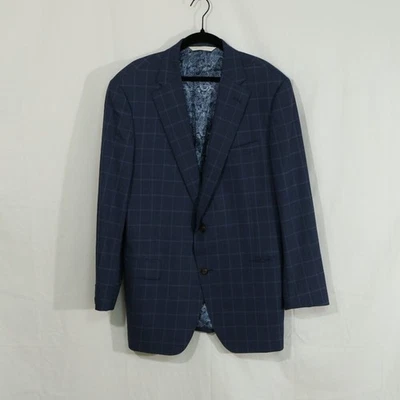 Samuelsohn Men’s 42L Sport Coat Blazer Blue Windowpane Super 130’s Wool Canada - Image 1 of 4