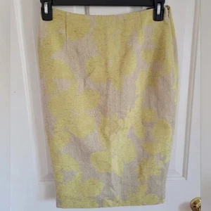 The Limited Floral Yellow Beige High Waist Linen Blend Pencil Skirt Size 4 NEW - Picture 1 of 9