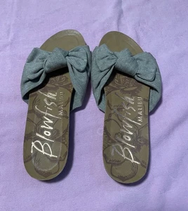Blowfish Malibu Women's Ginah Bow Tie Slides Sandals Taupe Canvas Sz 7 - Picture 1 of 7