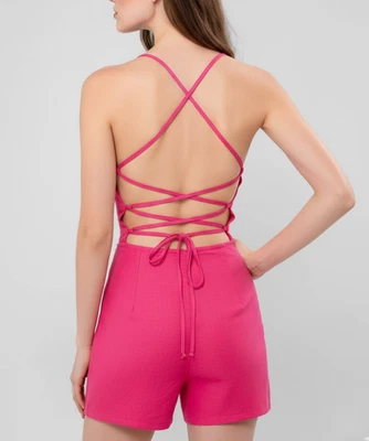 Mameluco para mujer Forever 21 rosa (fucsia) con tiras en la espalda/sin espalda mezcla de lino talla S” Foto 1 de 4