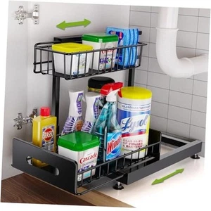 Under Sink Organizer,Pull Out Cabinet Organizer 2 Tier Slide Out Sink Shelf - Picture 1 of 7