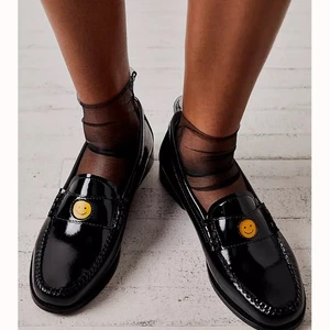 NEW G.H.BASS BLACK PATENT LEATHER Whitney SMILEY Emoji Weejuns Loafer SZ 7.5 - Picture 1 of 16