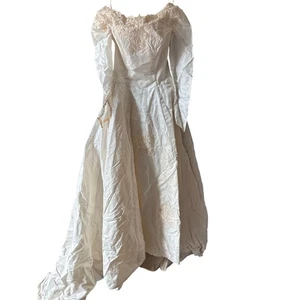 Abito da sposa vintage avorio pizzo applique treno piccolo 27" vita - Foto 1 di 16