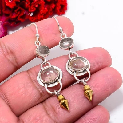 Golden Rutilated Quartz 925 Silver Two Tone Arrow Head Earring 2.34" E102838 - Image 1 of 4