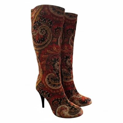 Botas Diba Terciopelo Paisley Tacones Hasta la Rodilla Tapiz Rojo Negro Para Mujer’s 8 Foto 1 de 4