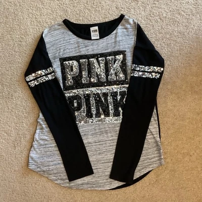 ROSA Victoria's Secret Rosa SEQUINS BLING MARL Slouchy CREW Jersey Camiseta Top Camisa S Foto 1 de 4
