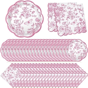 120 Pcs Floral Paper Plates and Napkins Bulk Disposable Napkin 2-ply Scallope... - Bild 1 von 7