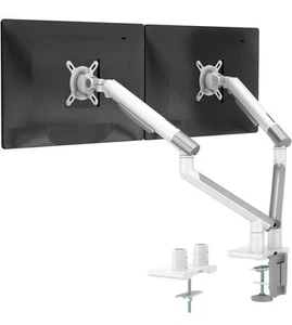 Biały monitor dwuramienny srebrny / biały zdejmowany panel VESA mieści do 22 funtów - Zdjęcie 1 z 9