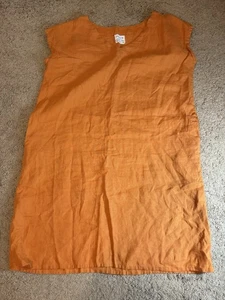 Vestido Vaina Meetra Para Mujer Talla 2XL Naranja Lino Hecho a Mano Bolsillos Laterales Cuello en V - Imagen 1 de 5