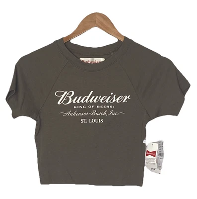 Top corto Budweiser para mujer talla pequeña marrón tostado nuevo con etiquetas Foto 1 de 4