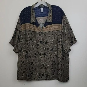 Sag Harbor Blue & Green Floral Print Short Sleeve Shirt 3X - Picture 1 of 10