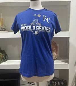 Majestic Kansas City Royals Shirt Women’s Medium Blue World Series - New - Picture 1 of 4