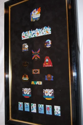 Rare Vintage 2002 Salt Lake Winter Olympics framed Pin Collection 24 total - Image 1 of 4