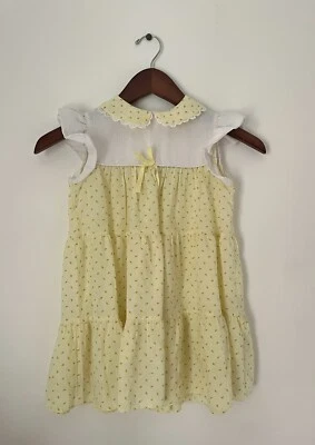 Vintage Sears Girls Party Dress Size 6 Smocked Peter Pan Collar Yellow Floral - Image 1 of 4
