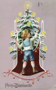 AK Weihnachten Junge Christbaum geprägte Karte 1910 gelaufen 3 - Bild 1 von 2