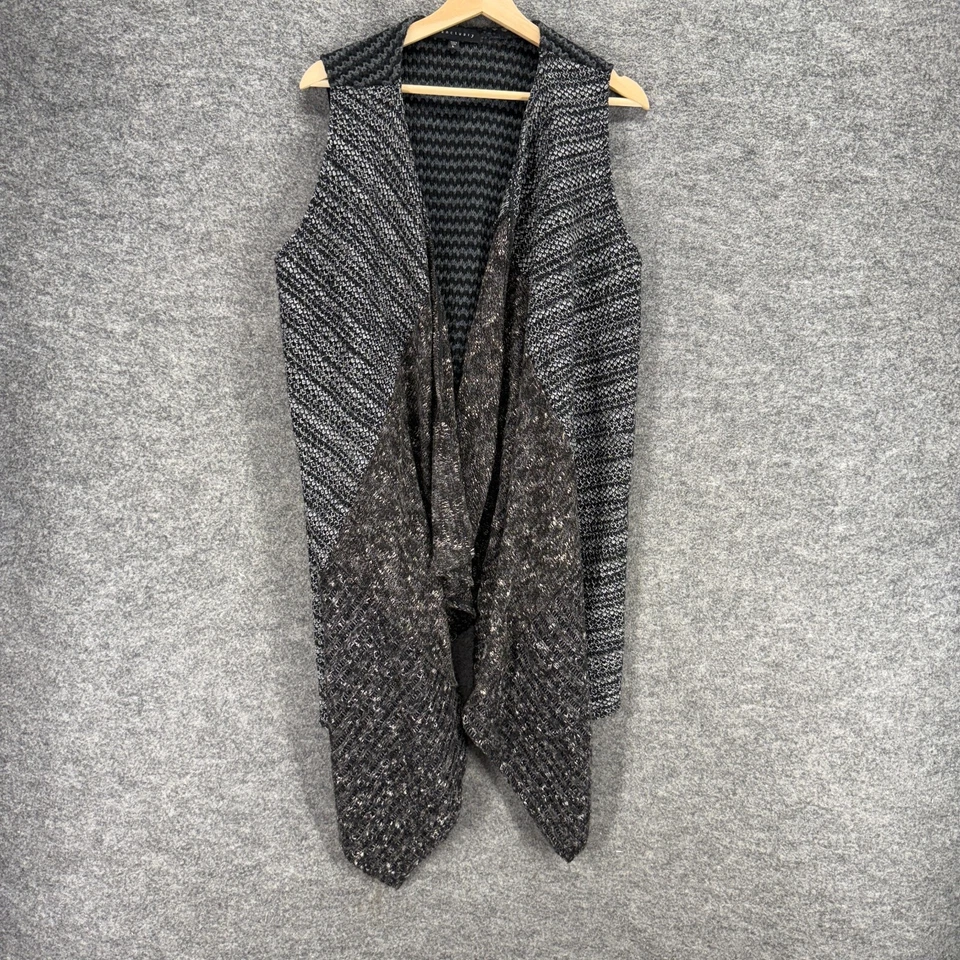 Cardigã feminino Sanctuary L grande cinza listrado aberto frontal sem mangas malha de lã - Imagem 1 de 4