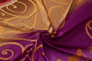 Vintage Saree Indian Art Silk Woven Floral Print Border Sheer Fabric Silk Fabric - Picture 1 of 3