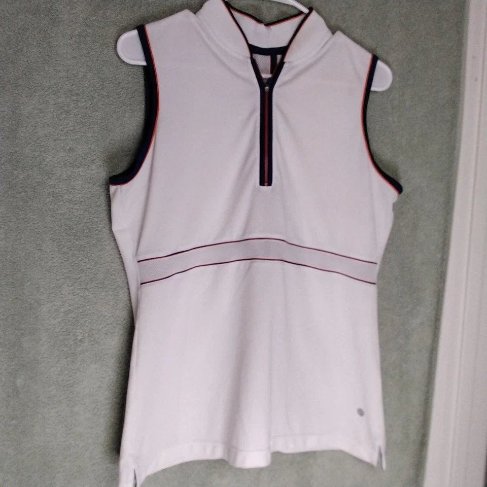 Camisa polo de golf EP Sport para mujer talla L blanca azul sin mangas con cremallera Foto 1 de 4