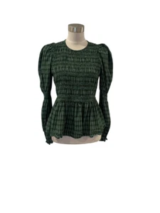 pristine Green plaid smocked long sleeve blouse S Universal Thread sold out atyl - Picture 1 of 4