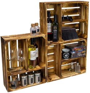 3 x flache Holzkiste Traute geflammt Holzregal Gewürzregal Sideboard Weinkiste N - Bild 1 von 16