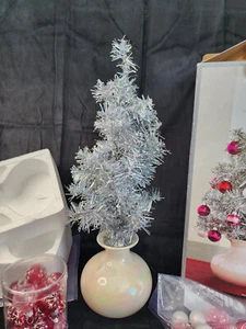 Pier 1 imports silver iridescent 18 in Christmas tree white base with ornaments - Picture 1 of 9
