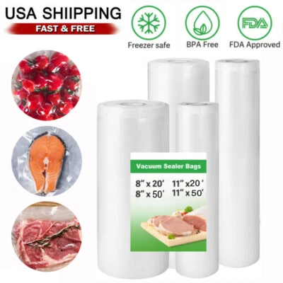 1/2/4 Rolls 8"x50 11"x50 Rolls Vacuum Sealer Bags Food Saver Embossed Bag 4 Mil - Image 1 of 4