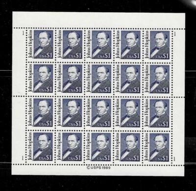 US Scott #2194b, Burnished Lipstick on Shirt Error $1 Johns Hopkins Pane of 20 - Image 1 of 3