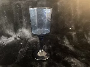One Vintage Libbey Blue Paneled Octagon Stemmed Facet Textured Wine Goblet - Picture 1 of 6