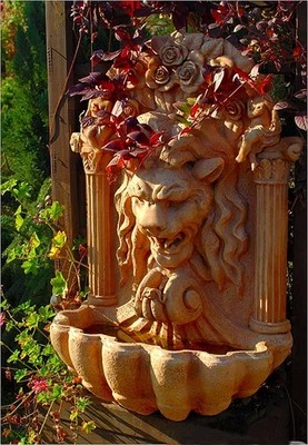 🔶 Wandbrunnen Löwenkopf Brunnen Gartenbrunnen Stein Wand Steinkunst BLACKFORM - Bild 1 von 4