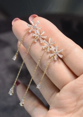 2021 New14kGold-plated Double Zircon Cute flowers Tassel Hook Earhook/eardrop  - Image 1 of 4