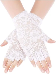 Women Short Lace Gloves 1920s Opera Evening Wedding Sunblock Fingerless White - Picture 1 of 6