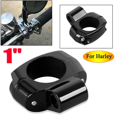Black 1" Handlebar Turn Signal/Mirror Clamp Mount For Harley Dyna Softail Fatboy Foto 1 de 4