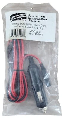 Procomm JBCPC-3PH 3-Pin CB/HAM Radio Replacement Power Cord w/ Lighter Plug