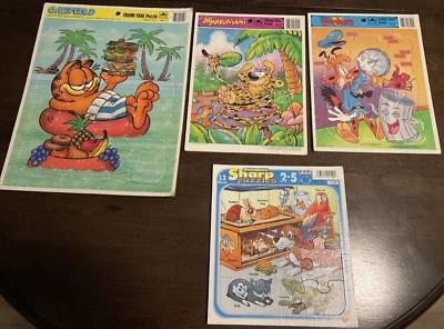 4 rompecabezas de bandeja de marco Garfield, Bonkers, Marsupilami y más dorados completos de colección Foto 1 de 4
