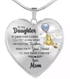 Collana A Mia Figlia Cuore Argento Winnie The Pooh Con Palloncino Amore Mamma - Foto 1 di 1