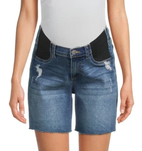 Time and Tru Women's SIZE M 8-10 Maternity Denim Bermuda Shorts MDWASH - Picture 1 of 17
