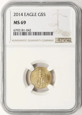 2014 $5 Gold American Eagle NGC MS69 1/10oz .9167 Fine - Image 1 of 4