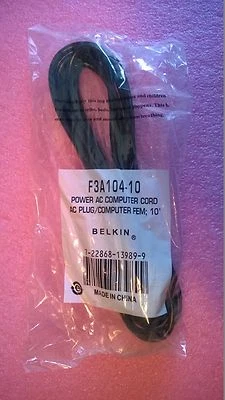 BELKIN CABLE F3A104-10 10FT POWER AC COMPUTER CORD - Image 1 of 2