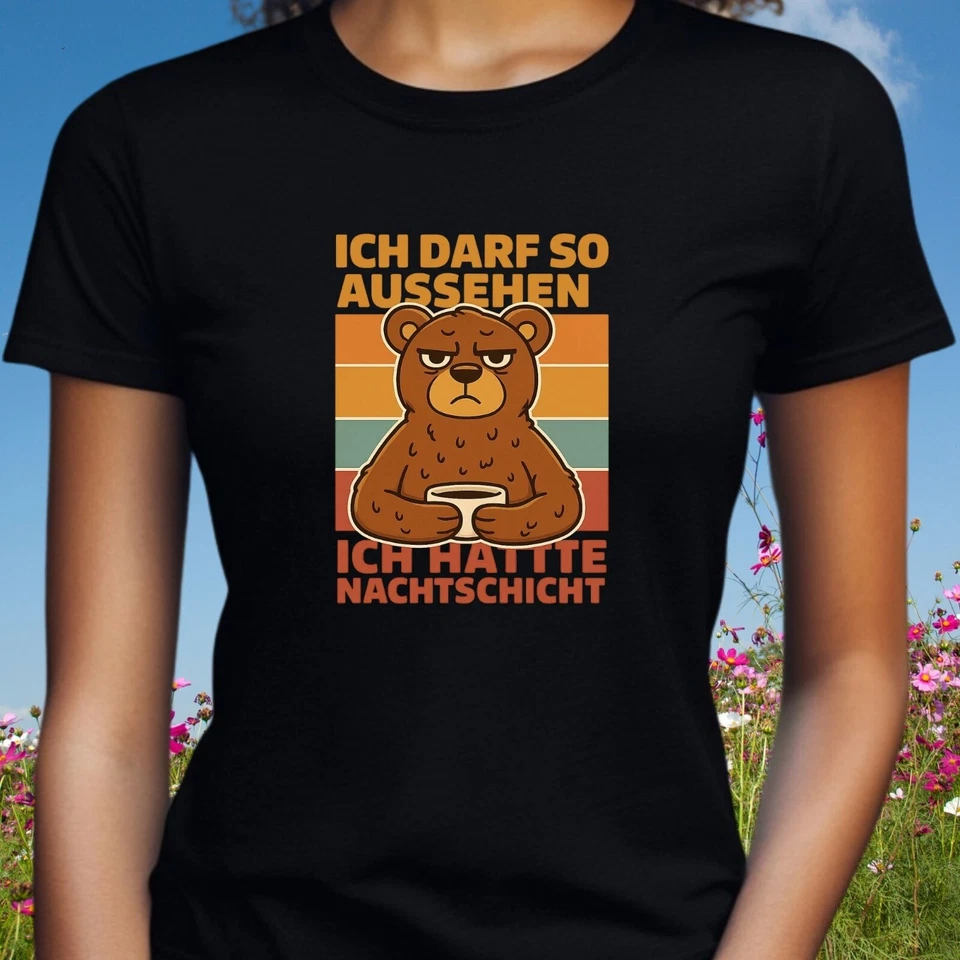 T-Shirt Frauen Lustiger Müder Bär Motiv Baumwolle Größe S bis 3XL - Bild 1 von 1