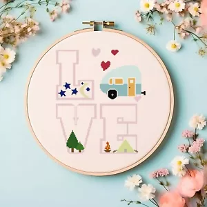 Camping Camper RV Live Love Camp Counted Cross Stitch Pattern - Picture 1 of 4